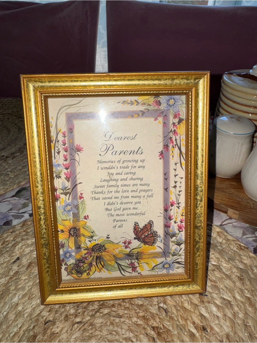Gold Floral Framed Sentiment Print - Dearest Parents